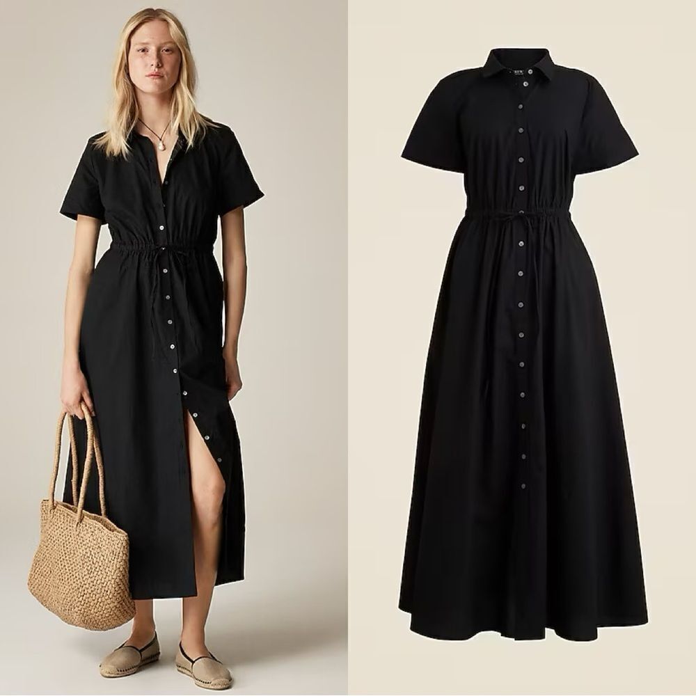 J. Crew Black Button-Front Midi Shirt Dress